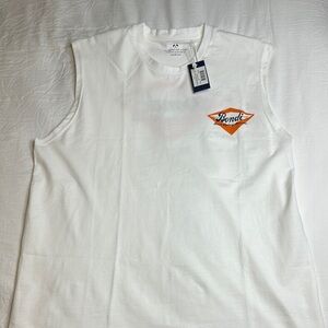 White and Orange Sleeveless Tank Top with Textured Fabric